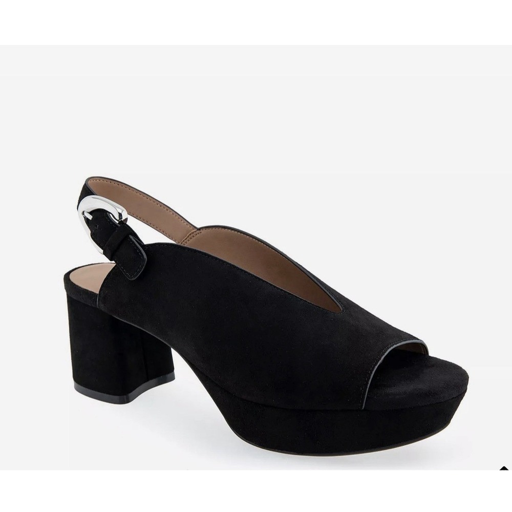 Aerosoles Cornelia Sz 9 Black Suede Block Heel Open Toe Pumps Slingbacks NWOB